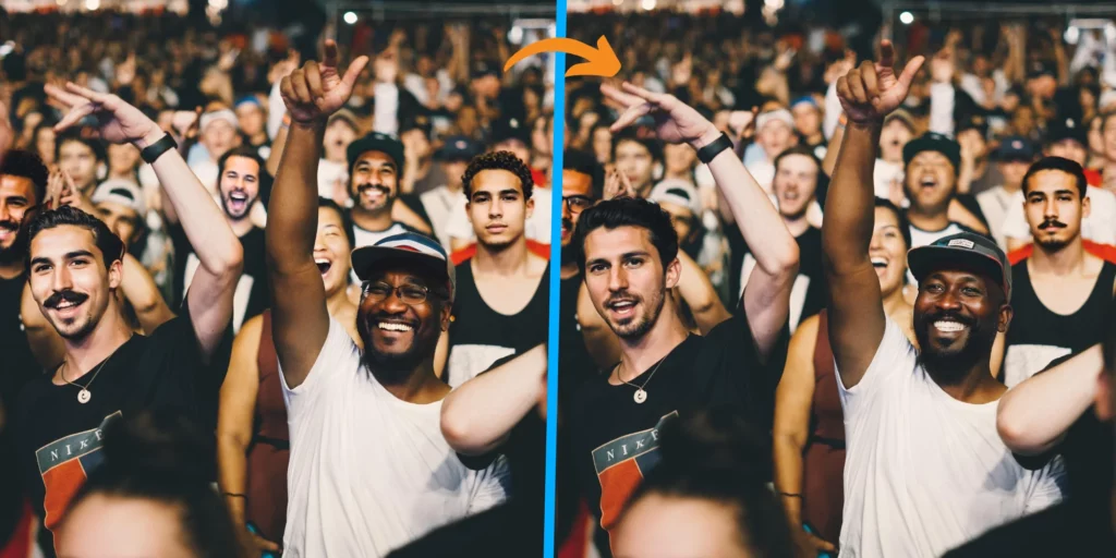 foule de personnes lors d'un concert anonymisation du visage avec piktid