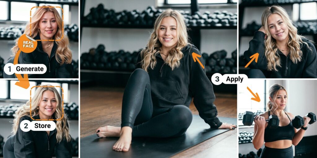 Mujer entrenando en el gimnasio, ejemplo de tienda e intercambio de identidades consistentes