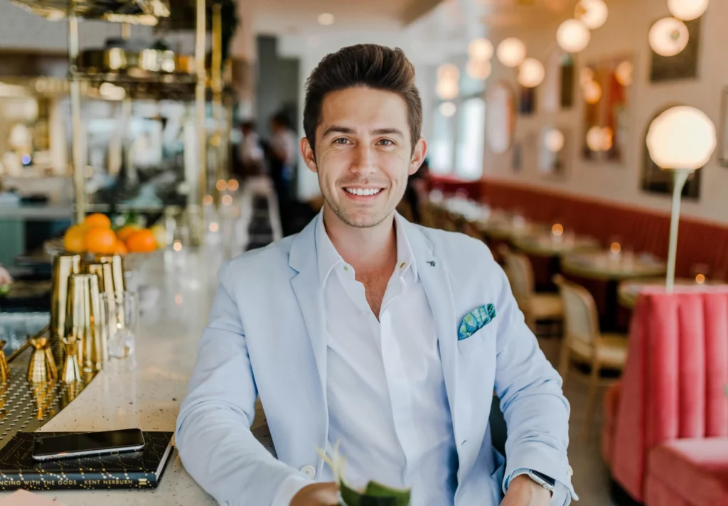 man drinking in a bar, elegant mood