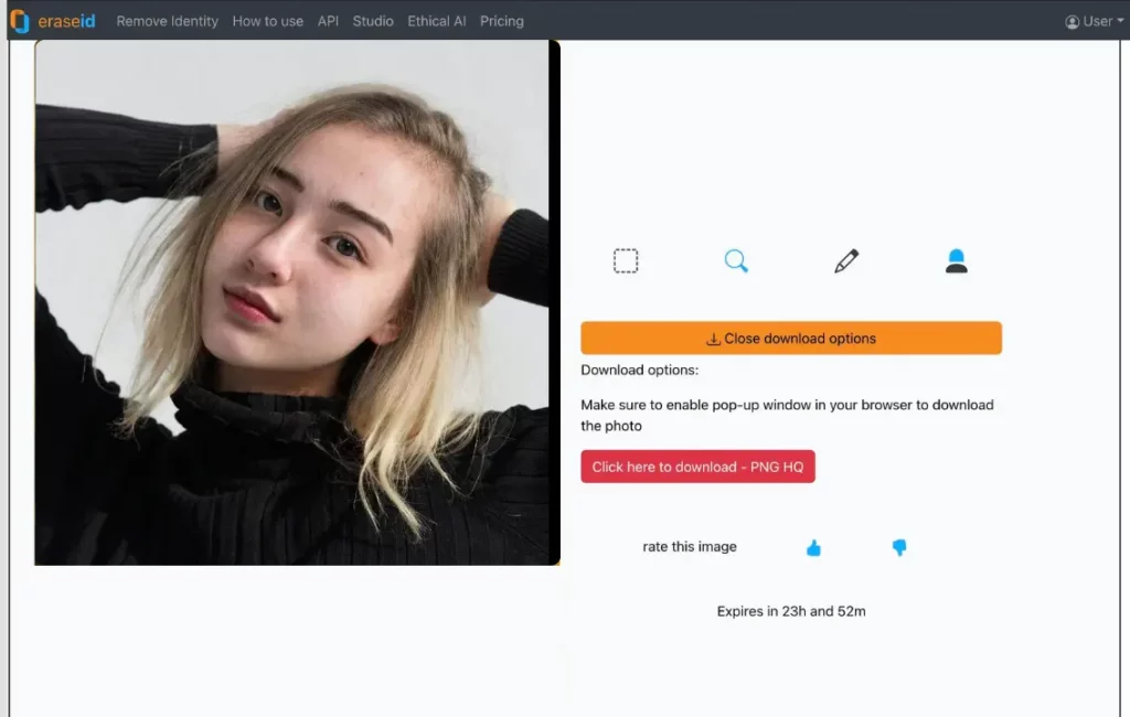 El mejor generador de fotos de rostro con IA: resultado de imagen con EraseID