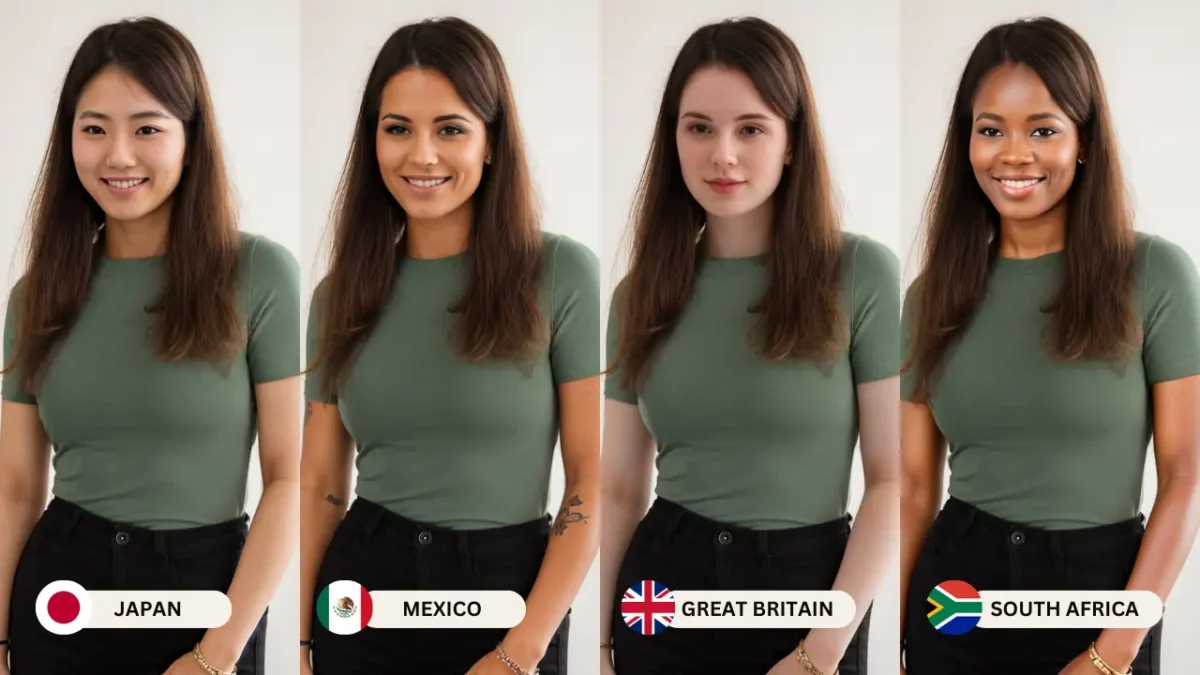 Generador de color de piel Imagen destacada de una niña con top verde con diferentes nacionalidades