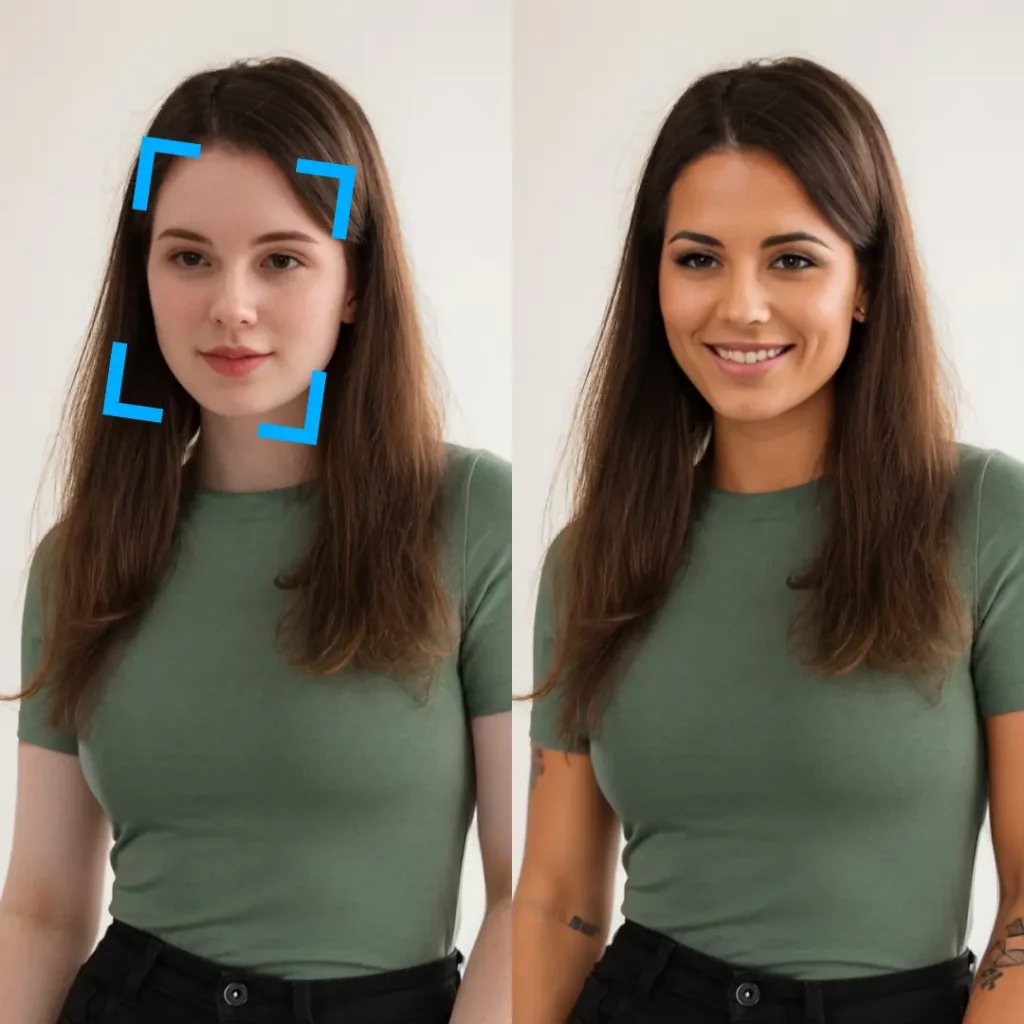 Generador de color de piel que utiliza EraseID de una chica con top verde