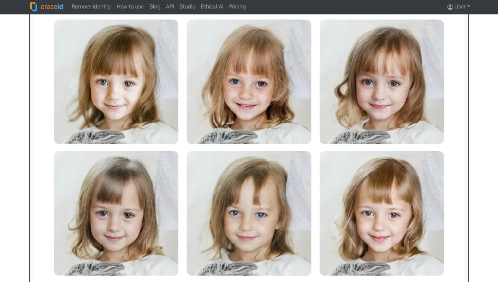 Face Adjust AI mostra le immagini di una bambina tramite AI