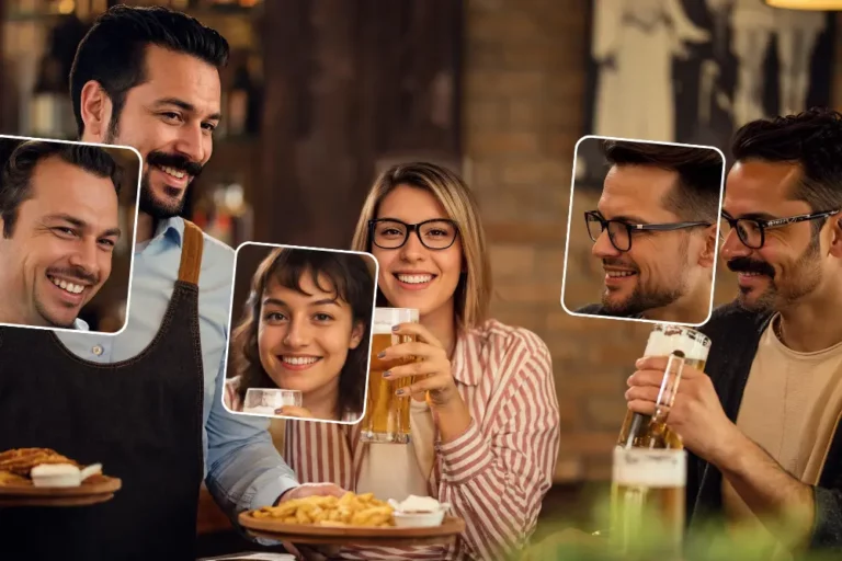 Anonymisation biométrique RGPD utilisant EraseID sur des personnes assises dans un bar