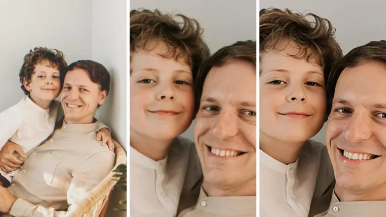 Comment rendre une image floue plus nette en utilisant le convertisseur ascendant du SuperID sur une photo d'un enfant et de son père