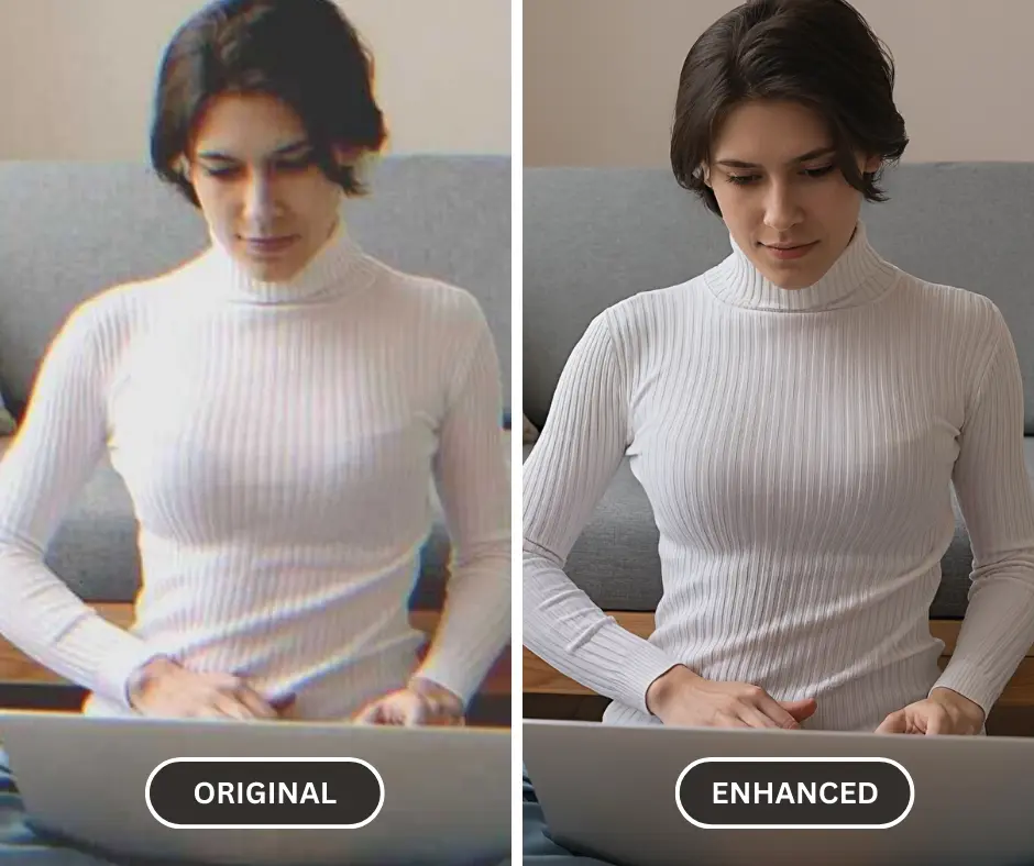 Corrección de resolución de imagen de una niña usando una computadora portátil