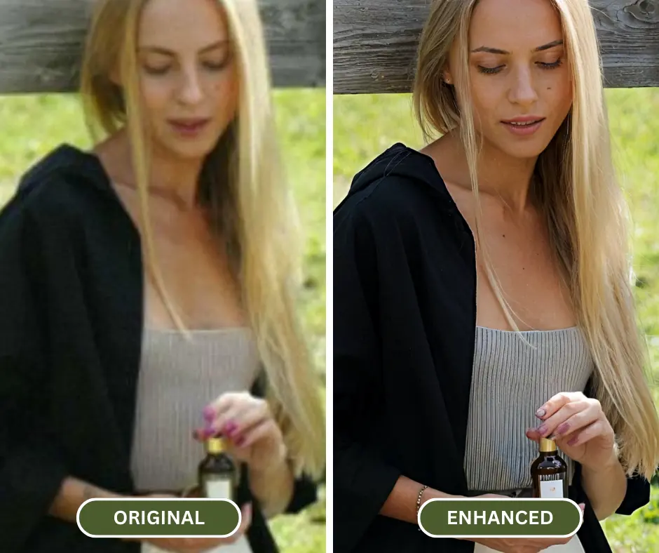 Cómo mejorar la resolución de la fotografía para imprimirla en la que una chica promociona su producto como anuncio