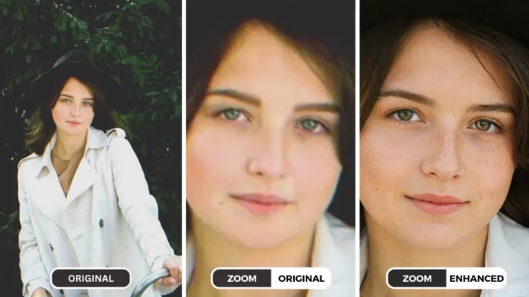 trouver un moyen d'améliorer la qualité de l'image en utilisant un gros plan d'une fille portant un chapeau noir et un manteau blanc