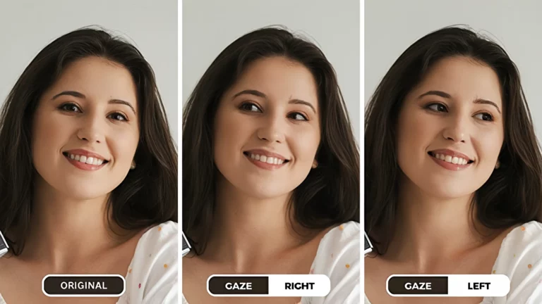 La IA cambia la dirección de los ojos de una chica que viste una camisa blanca y manipula los ojos