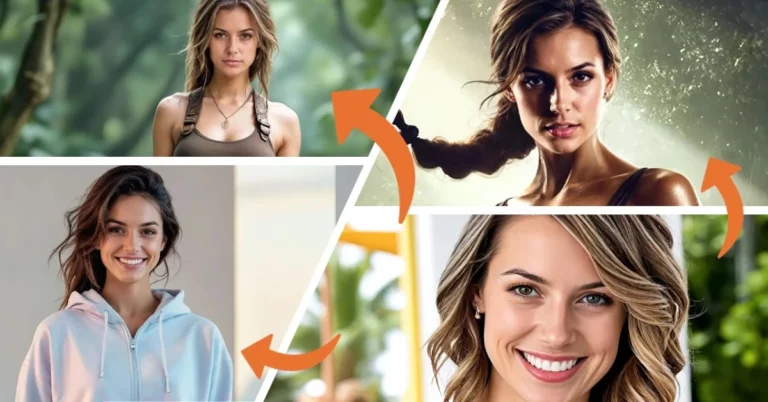 Ejemplo de intercambio de caras con varias plantillas Tomb Raider, modelo de oficina sexy, aventura