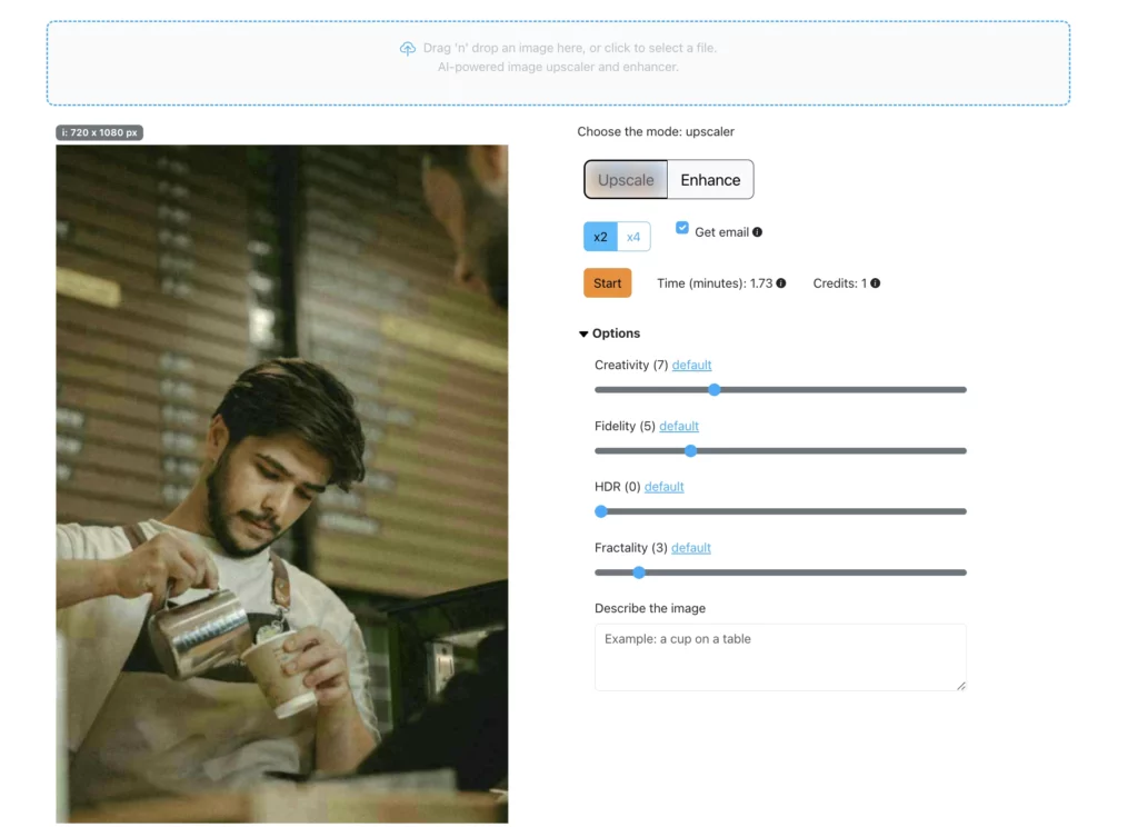 mise à l'échelle d'une image brute d'un barista