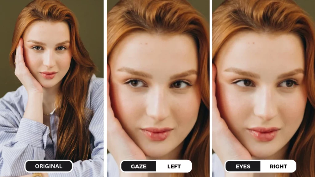 changer la direction du regard en ligne d'une femme en chemise bleue changer le regard