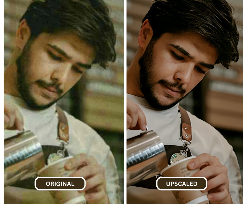 comment dépixeliser une image d'un homme en train de préparer du café