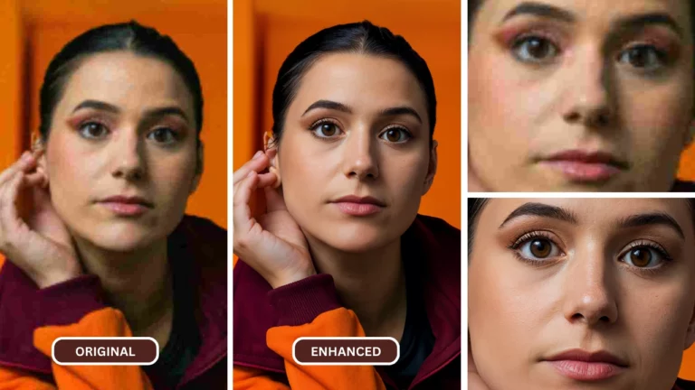 outil de floutage par SuperID sur une image d'une femme en veste orange