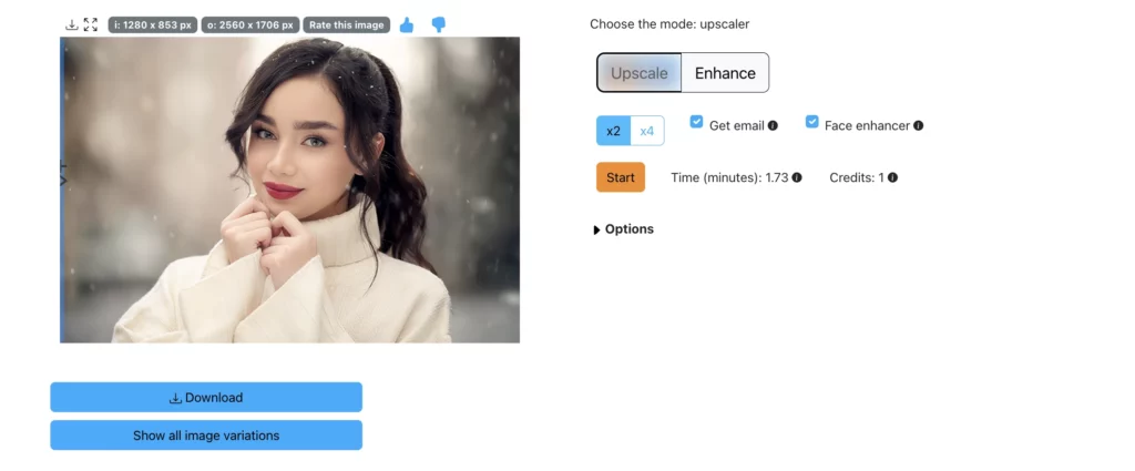 Image améliorée d'une fille dans la neige utilisant SuperID prête à être téléchargée