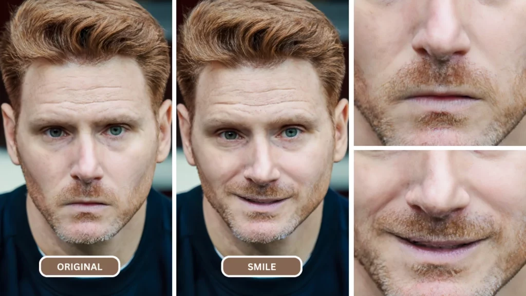 Homme aux yeux bleus et à la barbe de trois jours souriant en utilisant EraseID