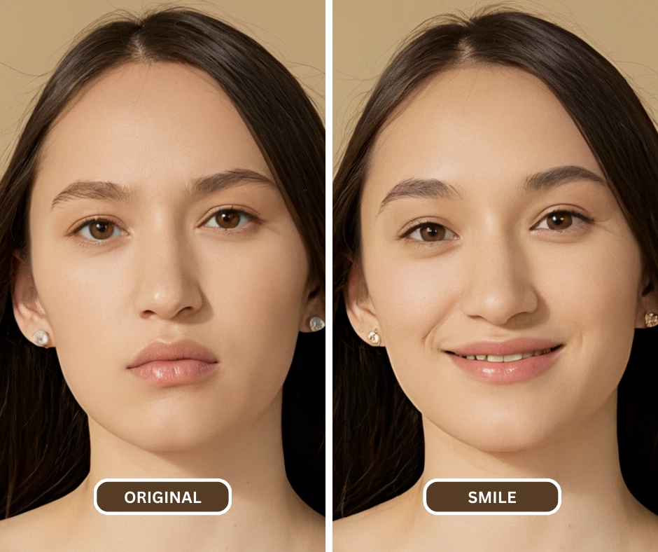 comment ajouter un sourire à une photo d'une jeune fille avec des boucles d'oreilles souriantes en utilisant eraseid