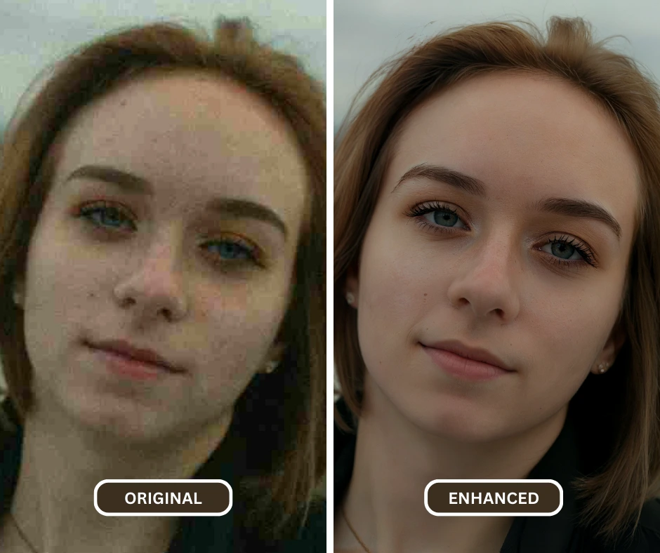 Imagen mejorada de una niña con cabello corto y ojos azules.