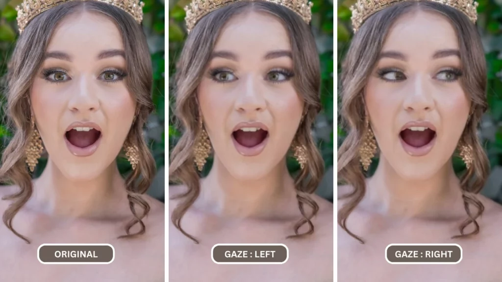 Imagen de una mujer que usa EraseID para cambiar la dirección de la mirada de izquierda a derecha