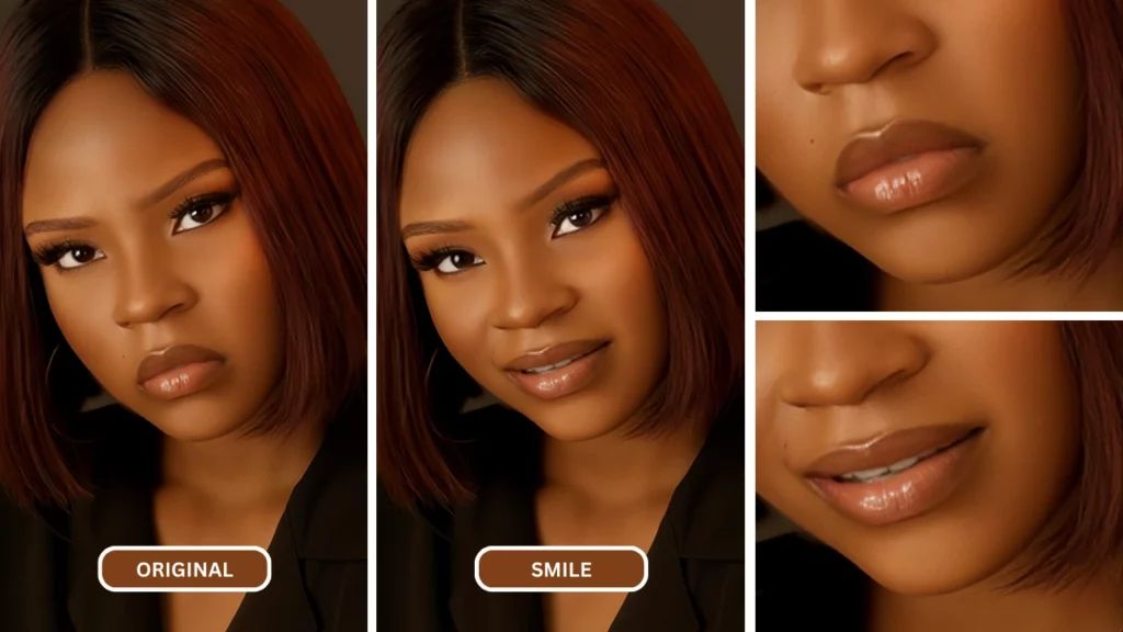 Imagen mejorada de una mujer joven con cabello rojo y top negro sonriendo