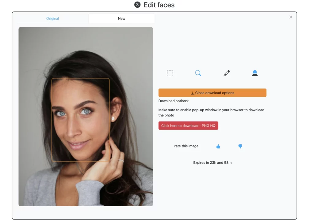 Imagen final de una mujer sonriendo usando la función de cambio de expresión de eraseid