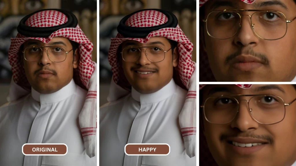 Homme arabe avec des lunettes souriant en utilisant EraseID