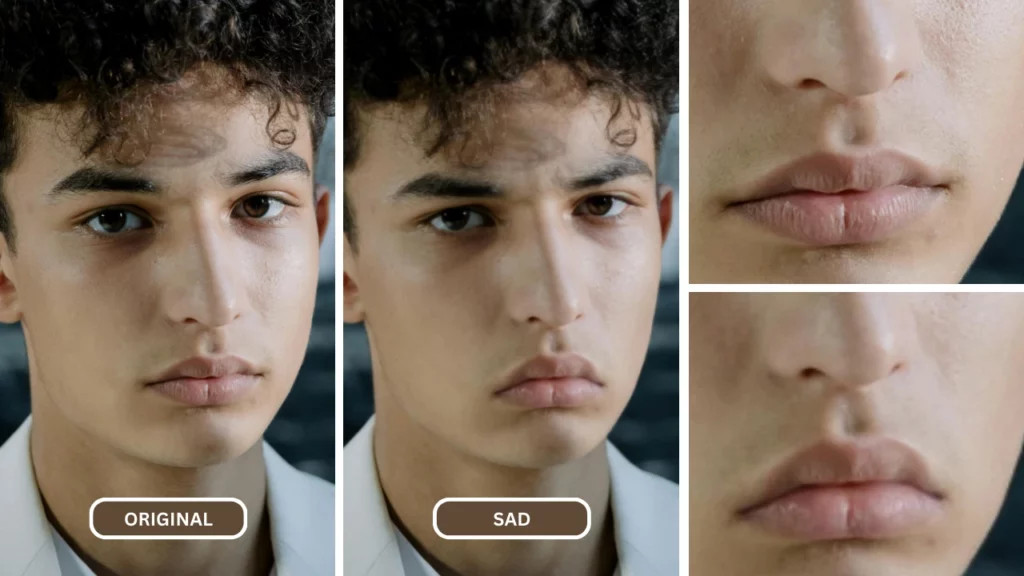 Adolescente joven con cabello rizado triste filtro de EraseID