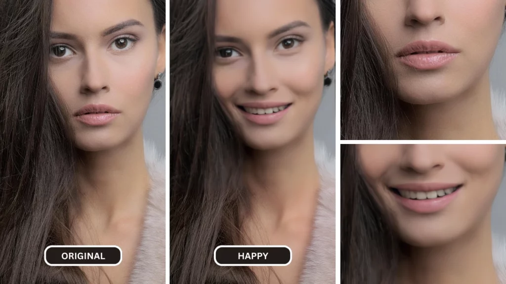 Une femme avec des boucles d'oreilles noires et un haut en fourrure heureuse d'utiliser EraseID