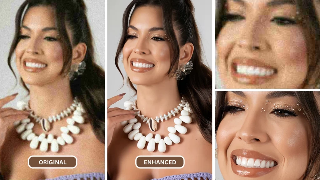 Image améliorée d'une jeune femme pour une séance photo tout en portant un collier