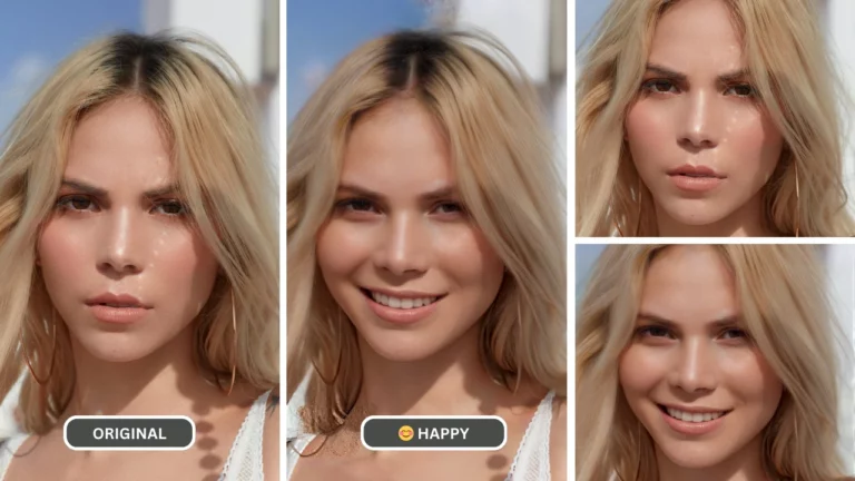 Smile ai generator being used on an image of blonde young girl in white top