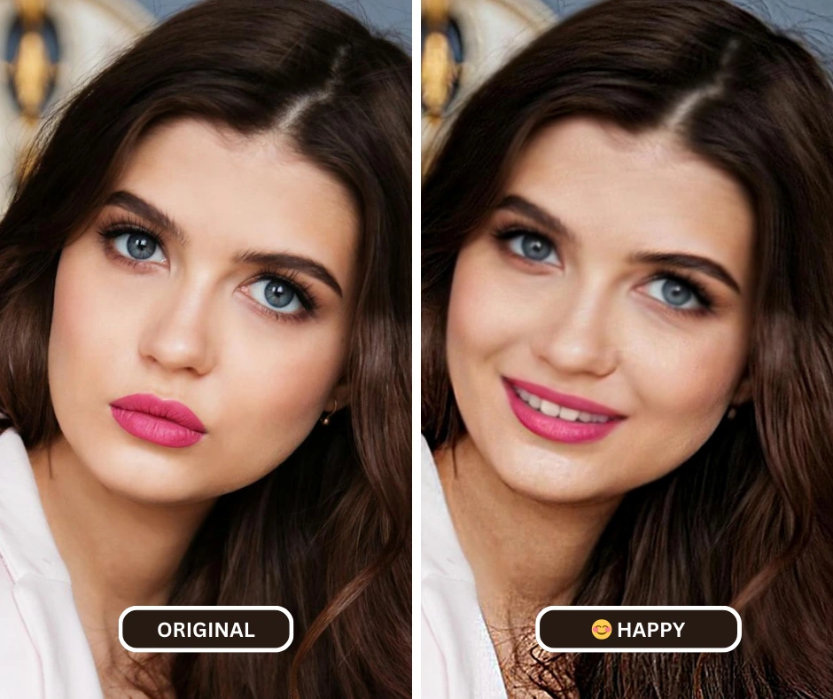 Lächeln-Editor der schönen jungen Frau mit blauen Augen und braunen Haaren