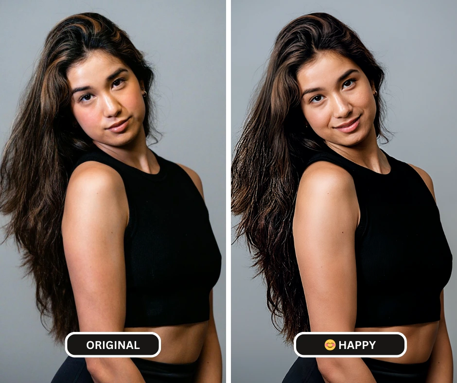 Hochauflösendes Bild einer glücklichen Frau im Fitness-Outfit und mit langen Haaren