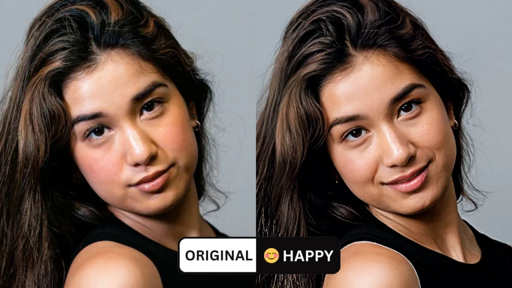 Nahaufnahme Bild einer jungen Frau im schwarzen Outfit glücklich