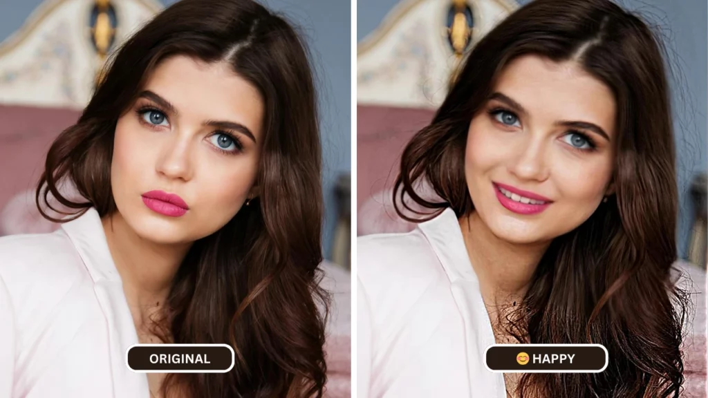 Vergleichsbild einer glücklichen Frau nach der Verwendung von EraseID als Smile-Editor