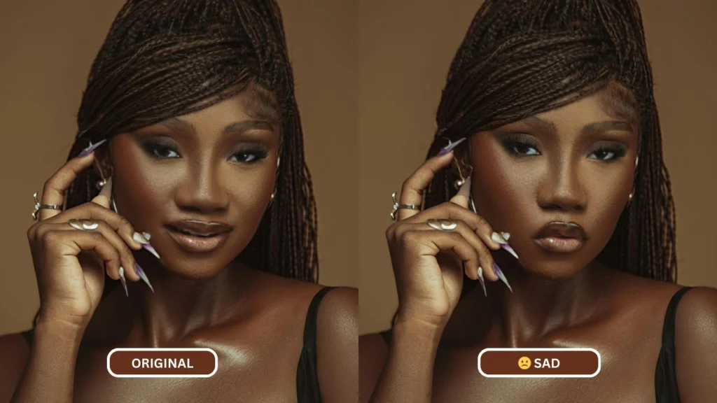 Vergleich glücklicher und trauriger Frauen mithilfe der Funktion „Ausdrücke ändern“ von EraseID