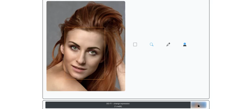 Hochladen des Rohbilds einer Frau, die mit einem traurigen Gesichtsfilter online lächelt, mit dem Namen EraseID