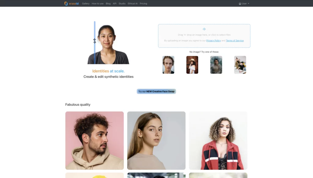 Page d'accueil de EraseID pour télécharger votre image