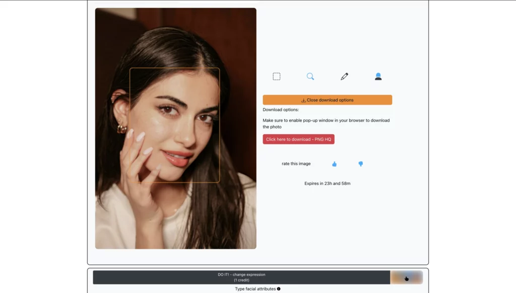 Using EraseID to generate happy expressions from an image of girl in white top