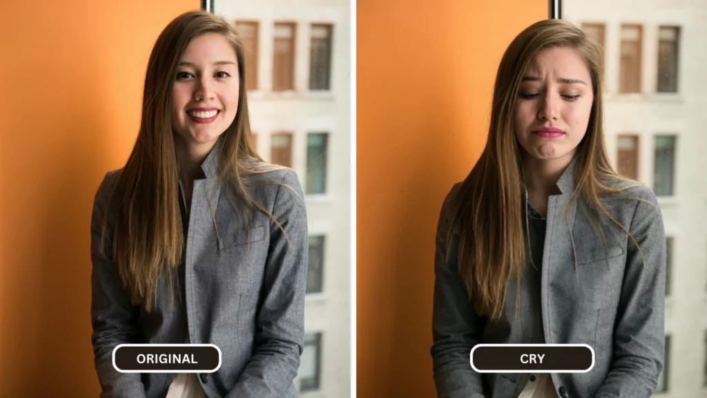 Comparaison de l'image triste d'une jeune fille blonde avec une image souriante