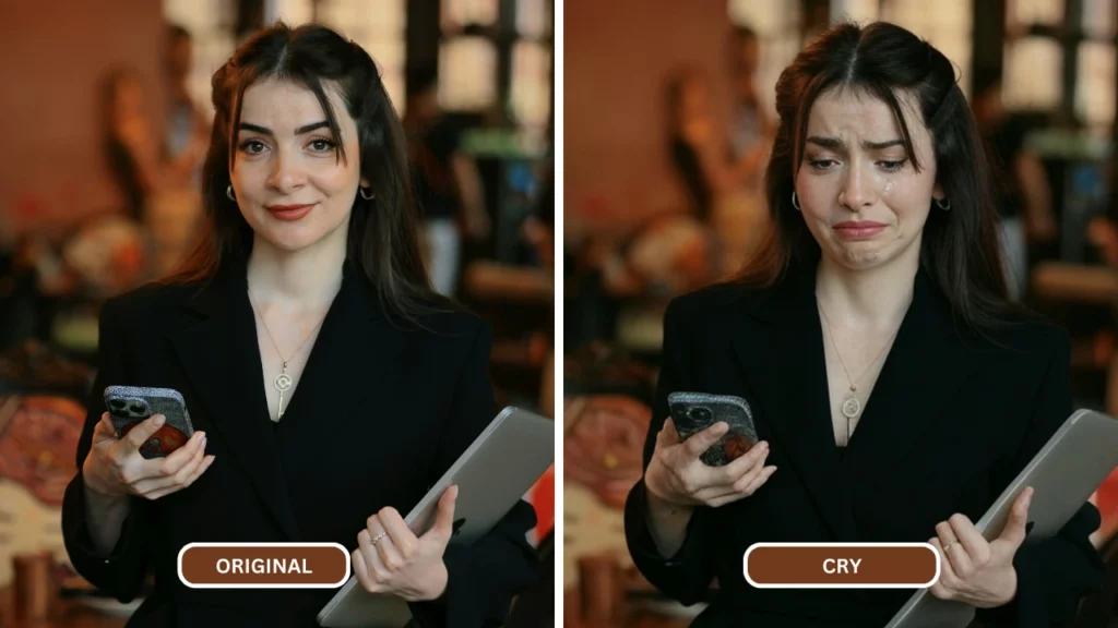 application de filtre à pleurs nommée EraseID utilisée sur une image d'une femme en tenue noire