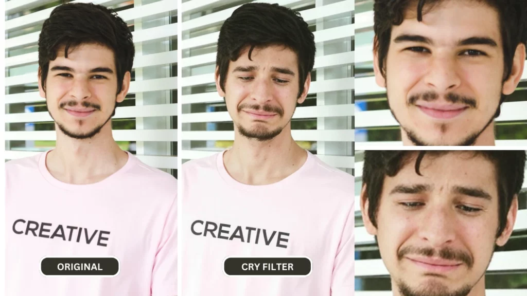 créer une image triste d'un jeune garçon en t-shirt rose en utilisant EraseID pour changer les expressions