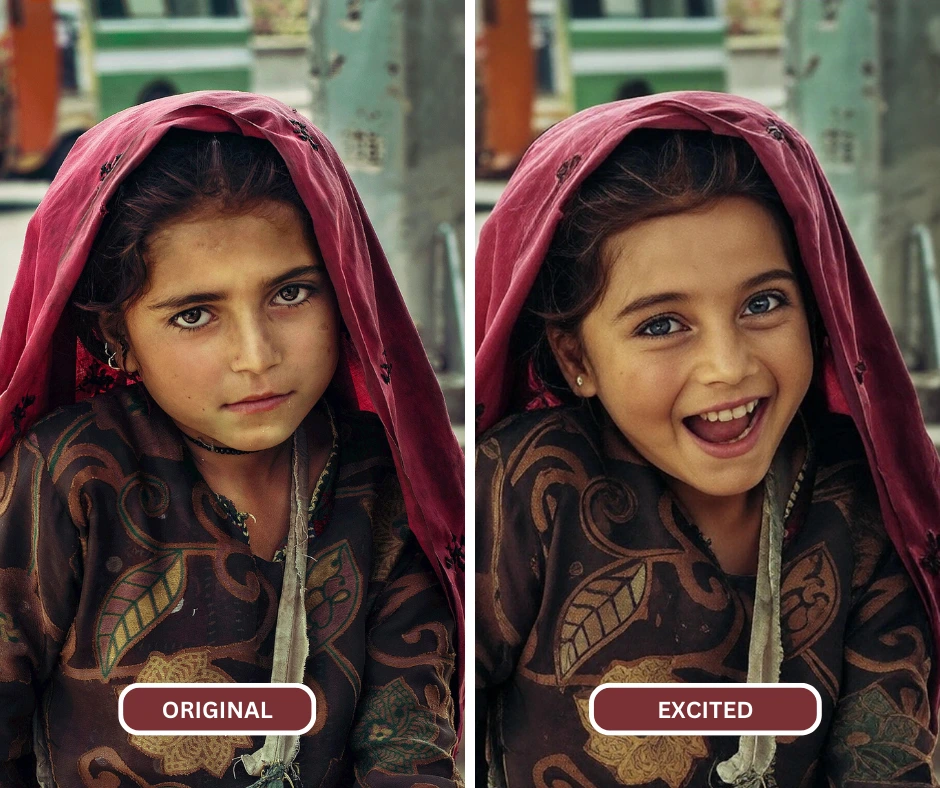 young beautiful girl with blue eyes expressions changed using eraseid