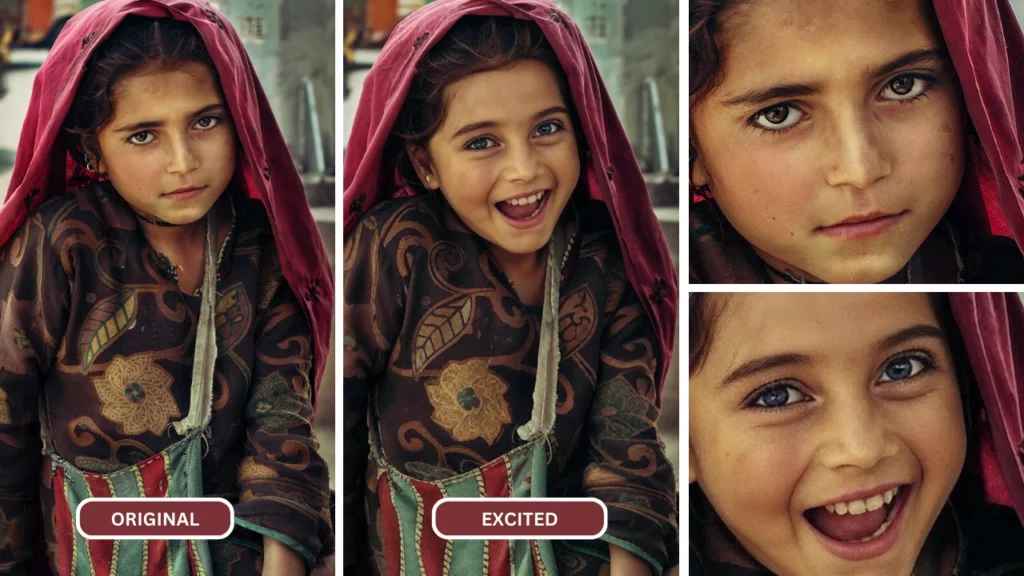 young girl with bag comparison image of changing expressions