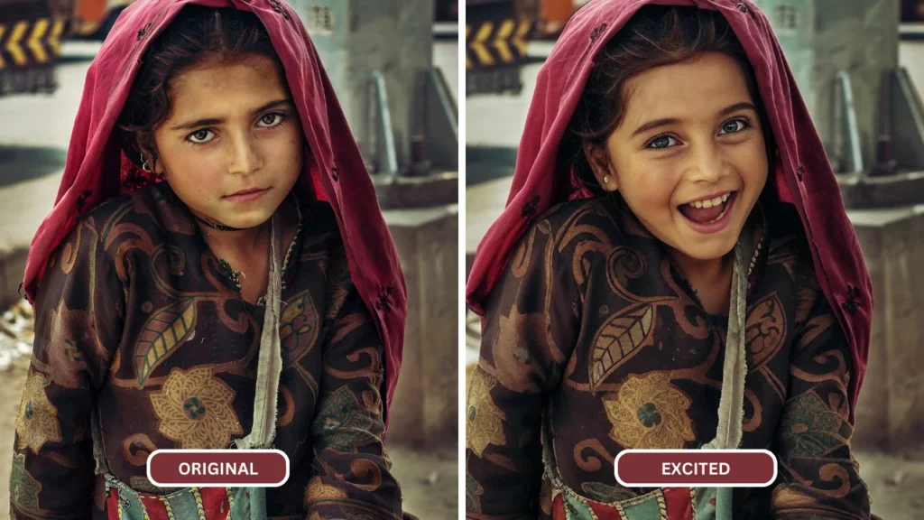 young girl sad expressions changed to excited after using eraseid