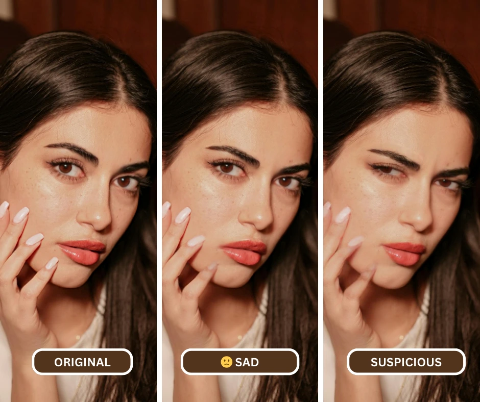 Comparison of expressions created using EraseID on an image of girl with black hair