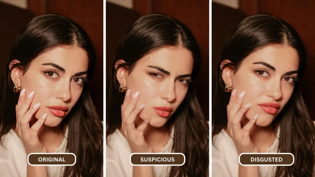 Creating multiple images from expression editor named EraseID on a girl in white t-shirt and pink lipstick