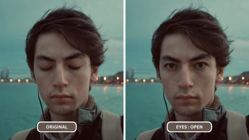 Occhi aperti di un giovane che scatta un selfie su una diga