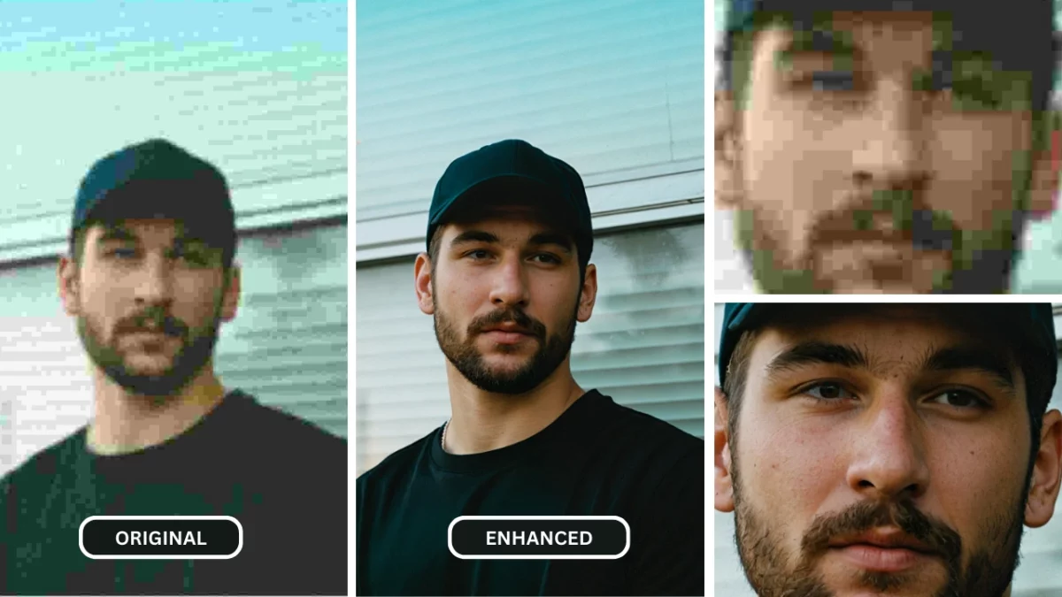 Image améliorée d'une photo floue d'origine désormais améliorée après l'utilisation de SuperID