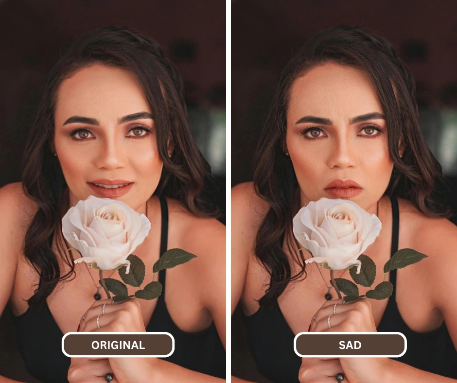 Belle image d'une femme aux cheveux longs et bouclés tenant une rose blanche
