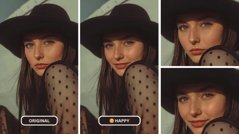 Junges schönes Bild eines Mädchens mit schwarzem Hut und schwarzem Kleid mit Smiley-Generator